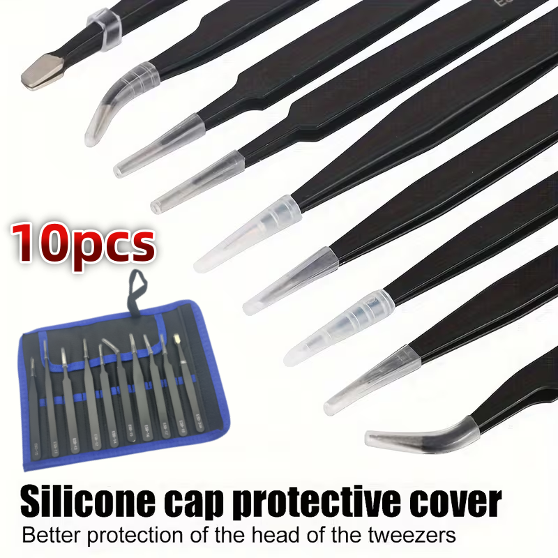 Diy Electronics Com - 10Pcs ESD Anti‑Static Tweezers Set Stainless