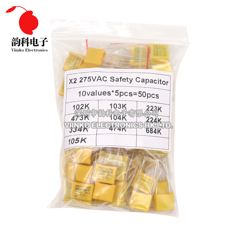 Capacitor Kit Assortment - 50pcs Polypropylene Film X2 Safety Capacitor