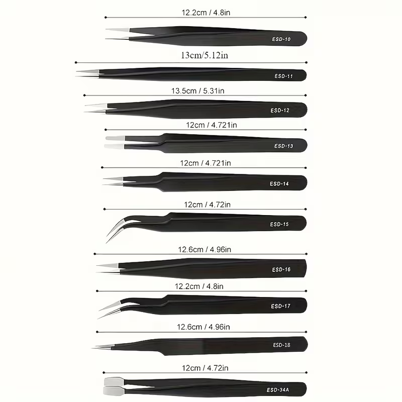 10Pcs ESD Anti‑Static Tweezers - огляд і ціна Diy Electronics Com