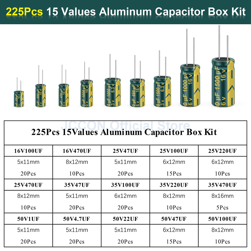 15 Values 225Pcs Variable Capa - огляд і ціна Capacitor Kit Assortment